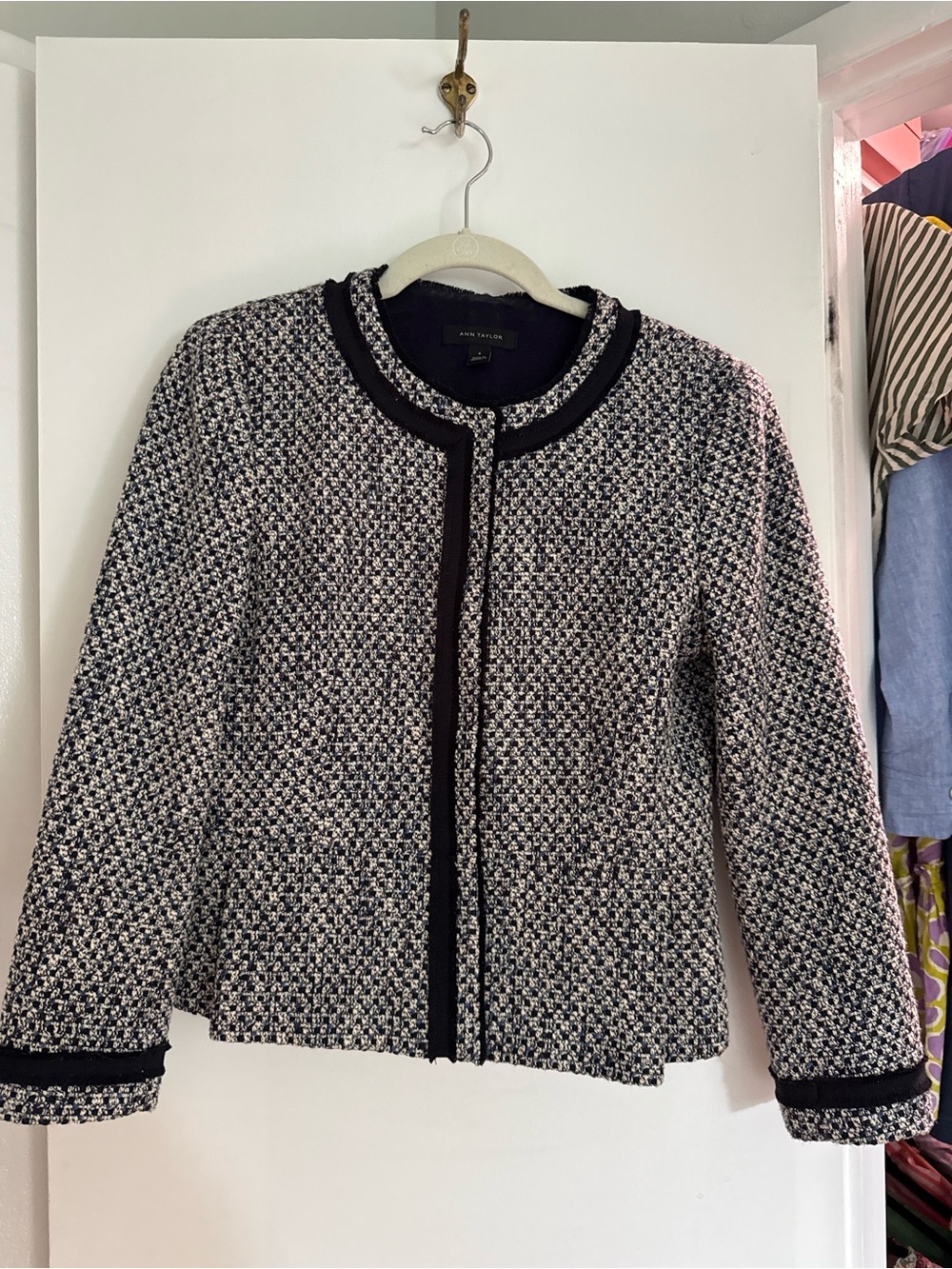 Ann Taylor Collarless Jacket - Navy & White